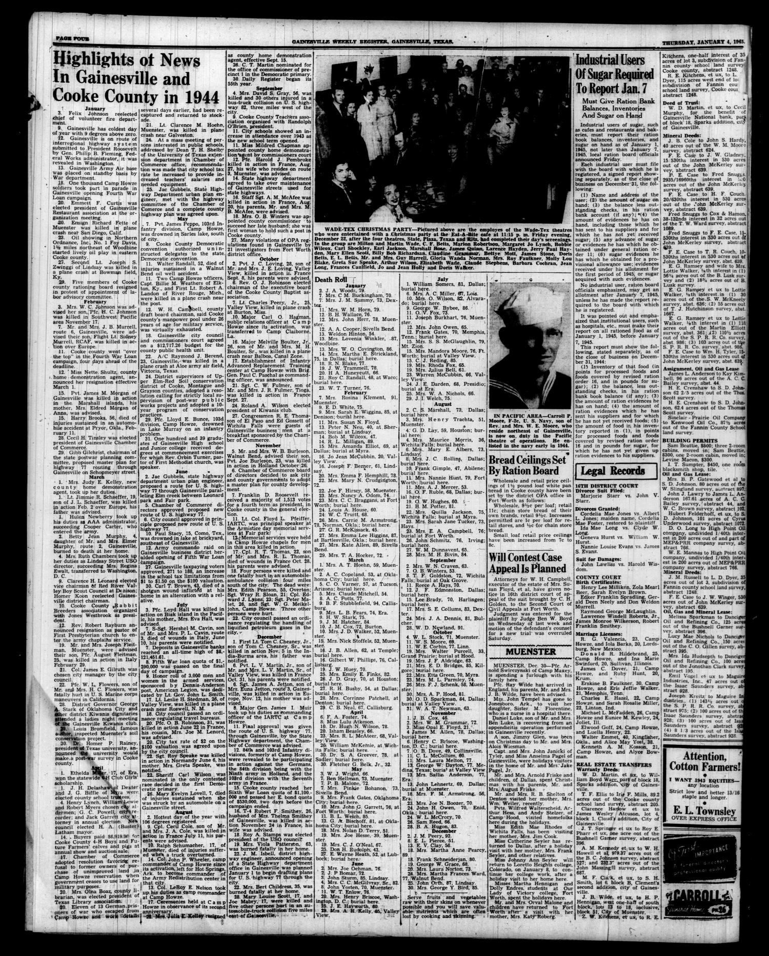 Gainesville Weekly Register (Gainesville, Tex.), Vol. 67, No. 26, Ed. 1 Thursday, January 4, 1945
                                                
                                                    [Sequence #]: 4 of 6
                                                
