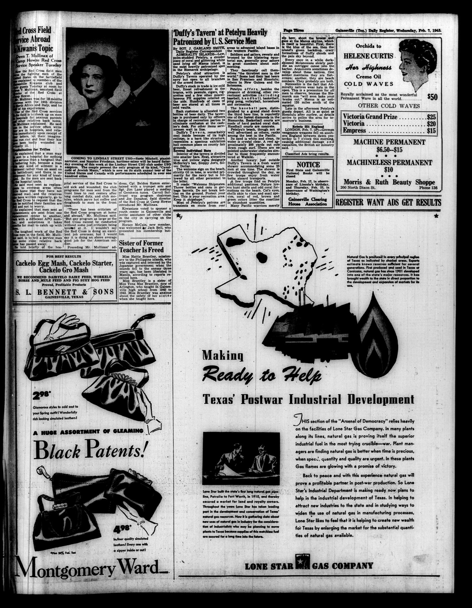 Gainesville Daily Register and Messenger (Gainesville, Tex.), Vol. 55, No. 139, Ed. 1 Wednesday, February 7, 1945
                                                
                                                    [Sequence #]: 3 of 6
                                                