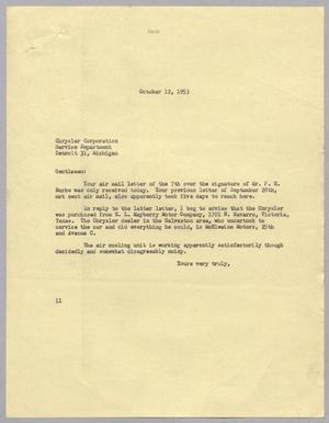 [Letter from I. H. Kempner to Chrysler Corporation, October 12, 1953]