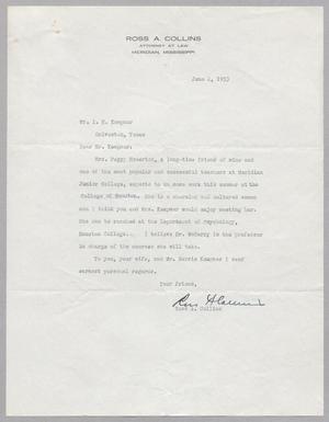 Primary view of object titled '[Letter from Ross A. Collins to I. H. Kempner, June 2, 1953]'.