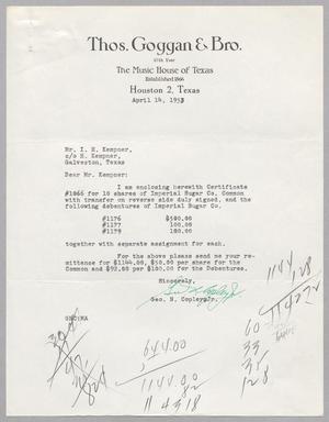[Letter from George N., Copley, Jr.  to I. H. Kempner, April 14, 1953]