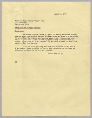 [Letter from I. H. Kempner to Climatic Engineering Company, April 17, 1953]