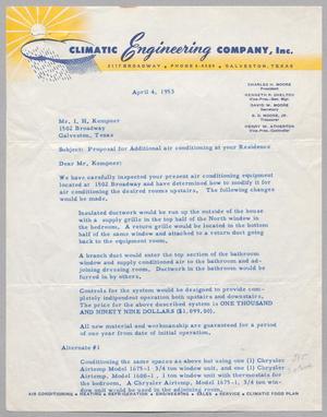[Letter from Climatic Engineering Company to I. H. Kempner, April 4, 1953]