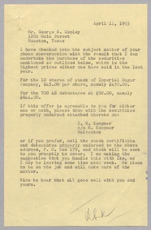 [Letter from Robert Lee Kempner to George N. Copley, April 11, 1953]