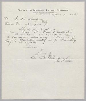 [Letter from E. R. Cheesborough to I. H. Kempner, April 7, 1953]