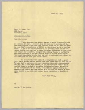 [Letter from I. H. Kempner to Robt I. Cohen, Inc., March 11, 1953]