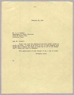 [Letter from I. H. Kempner to L. J. Cassell, February 20, 1953]