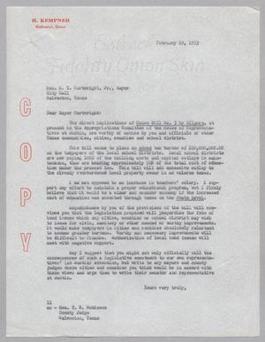 [Copy of Letter from I. H. Kempner to H. Y. Cartwright, Jr., February 19, 1953]