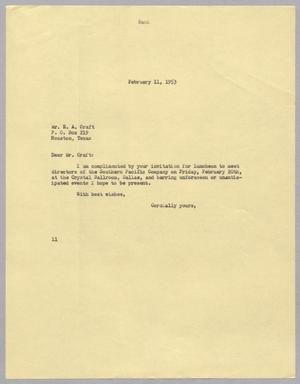 [Letter from I. H. Kempner to E. A. Craft, February 11, 1953]