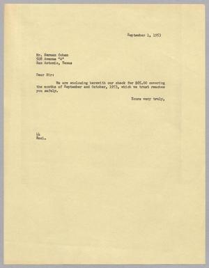 [Letter from A. H. Blackshear, Jr. to Herman Cohen, September 1, 1953]