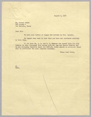 [Letter from A. H. Blackshear, Jr. to Herman Cohen, August 7, 1952]