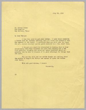 [Letter from I. H. Kempner to Herman Cohen, July 28, 1952]