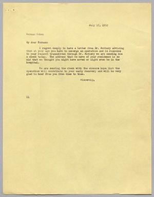 [Letter from I. H. Kempner to Herman Cohen, July 17, 1952]
