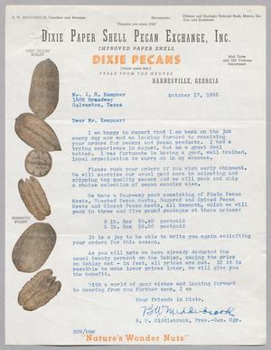 [Letter from Dixie Paper Shell Pecan Exchange to I. H. Kempner, October 17, 1953]
