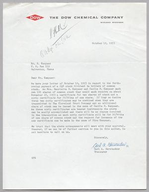 [Letter from Dow Chemical Company to H. Kempner, October 12, 1953]