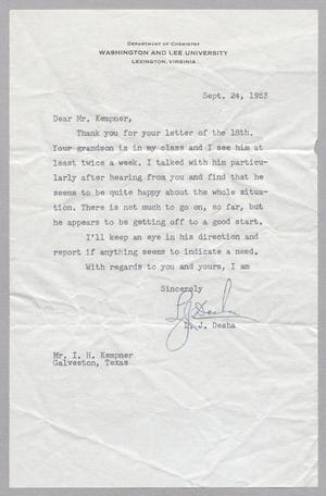 [Letter from L. J. Desha to I. H. Kempner, September 24, 1953]