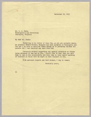 [Letter from I. H. Kempner to L. J. Desha, September 18, 1953]
