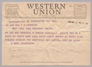 [Telegram from Mr. and Mrs. Herschel M. Duncan to Mr. and Mrs. I. H. Kempner, March 18, 1953]