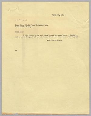 [Letter from I. H. Kempner to Dixie Paper Shell Pecan Exchange, March 16, 1953]