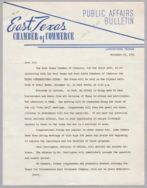 [Letter from the East Texas Chamber of Commerce, November 23, 1953]