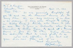 [Letter from H. J. Ettlinger to I. H. Kempner, April 15, 1953]