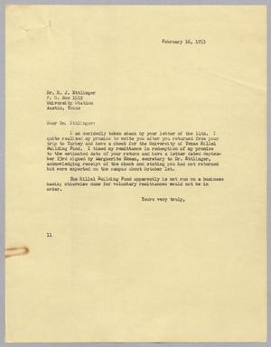 Primary view of object titled '[Letter from I. H. Kempner to H. J. Ettlinger, February 16, 1953]'.