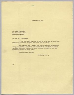 [Letter from I. H. Kempner to Jack Fischbeck, December 21, 1953]