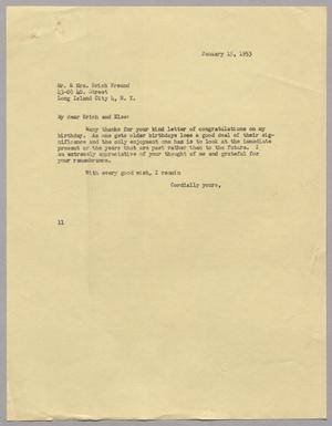 [Letter from I. H. Kempner to Erich and Else Freund, January 15, 1953]