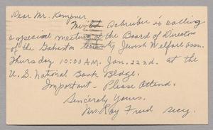 [Postal Card from Ray Freed to Isaac Herbert Kempner, January 18, 1953]]