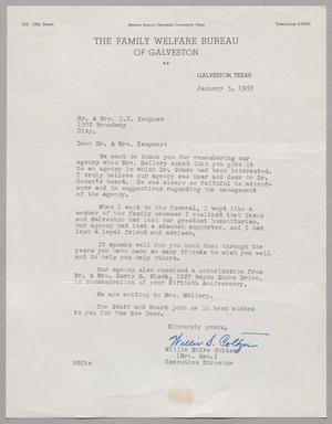 [Letter from Family Welfare Bureau of Galveston to Henrietta and I. H. Kempner, January 5, 1953]
