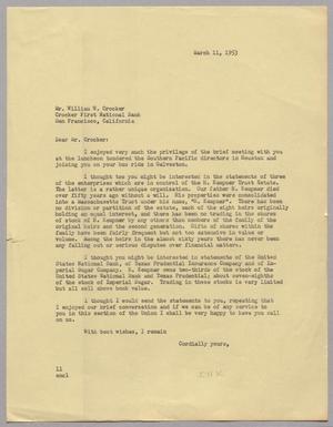 [Letter from I. H. Kempner to William W. Crocker, March 11, 1953]