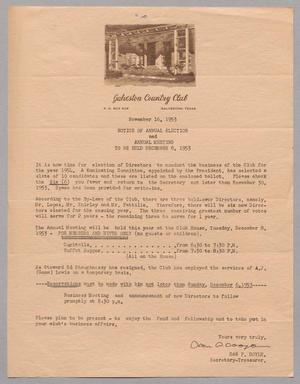 [Letter from Galveston Country Club, November 16, 1953]