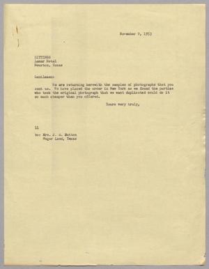 [Letter from I. H. Kempner to Gittings, November 9, 1953]
