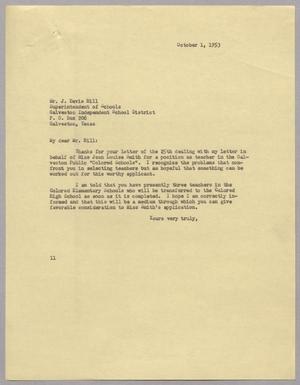 [Letter from I. H. Kempner to J. Davis Hill, October 1, 1953]
