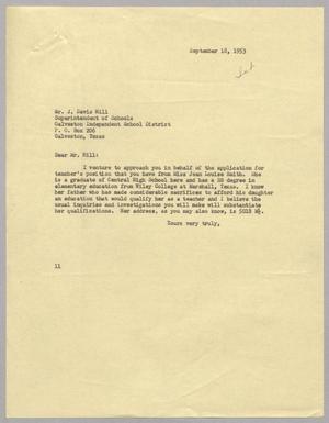 [Letter from I. H. Kempner to J. Davis Hill, September 18, 1953]