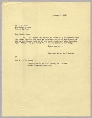 [Letter from Harris Leon Kempner to E. L. Goar, August 25, 1953]