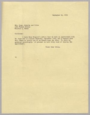 [Letter from I. H. Kempner to Drs. Goar, Schultz and Potts, September 12, 1953]