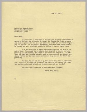 [Letter from I. H. Kempner to Galveston News-Tribune, June 25, 1953]