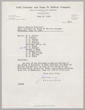[Letter from Gulf, Colorado and Santa Fe Railway Company, June 22, 1953]