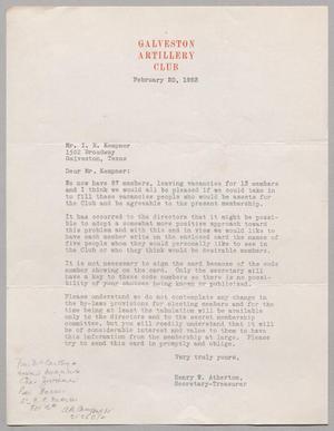 [Letter from Henry W. Atherton to I. H. Kempner, February 20, 1953]