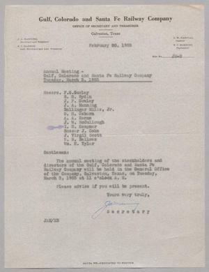 [Letter from Gulf, Colorado and Santa Fe Railway Company, February 20, 1953]