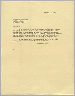 [Letter from I. H. Kempner to George's Liquor Store, January 23, 1953]