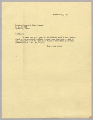 [Letter from I. H. Kempner to Houston Lighting & Power Company, November 23, 1953]