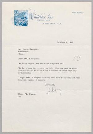 [Letter from Henry W. Haynes to I. H. Kempner, October 9, 1953]