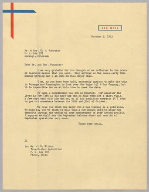 Primary view of object titled '[Letter from I. H. Kempner to Fay and E. L. Hunsaker, October 5, 1953]'.