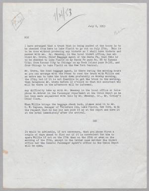 [Letter from I. H. Kempner to Harris Leon Kempner, July 8, 1953]
