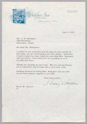 [Letter from Henry W. Haynes to I. H. Kempner, June 3, 1953]