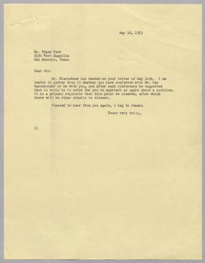 [Letter from I. H. Kempner to Edgar Harz, May 16, 1953]