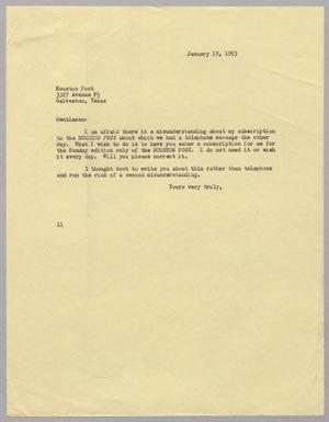 [Letter from I. H. Kempner to Houston Post, January 19, 1953]