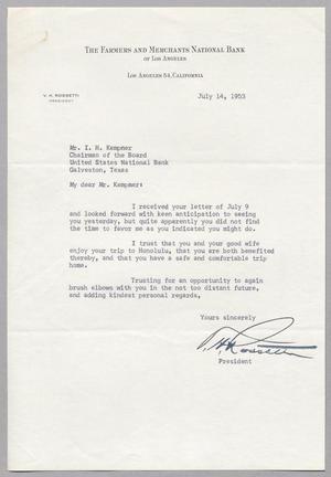 [Letter from V. H. Rossetti to I. H. Kempner, July 14, 1953]
